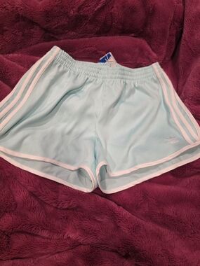 Adidas Light Blue Athletic Running Shorts with White Trim